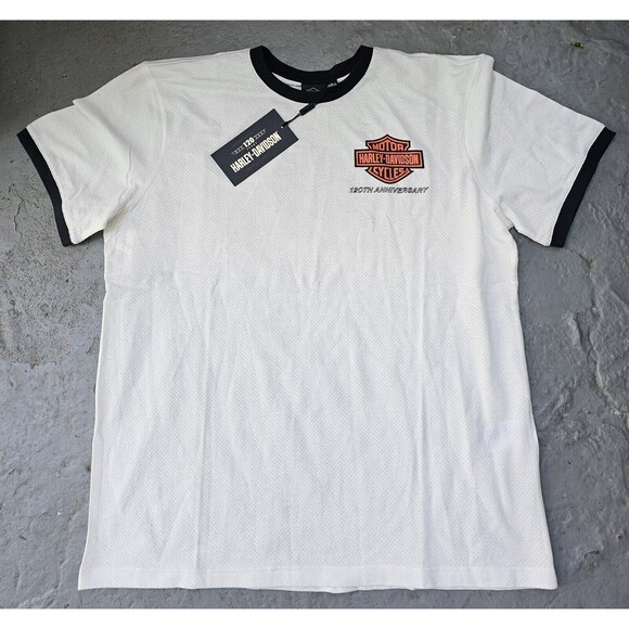 Harley-Davidson Men's 120th Anniversary White Ringer Short Sleeve Shirt Size XL - Picture 6 of 11